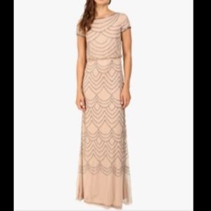 Adrianna Papell Short Sleeve Beaded Blouson Gown